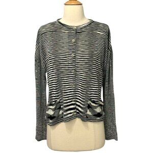 Missoni Vintage Black White Knit Cardigan Striped Boxy Pockets Size IT 40 / US 4